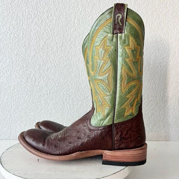 Rod Patrick Mens Cowboy Boots 11AAAA Brown Smooth Ostrich Leather Sole Round Toe - Picture 5 of 12